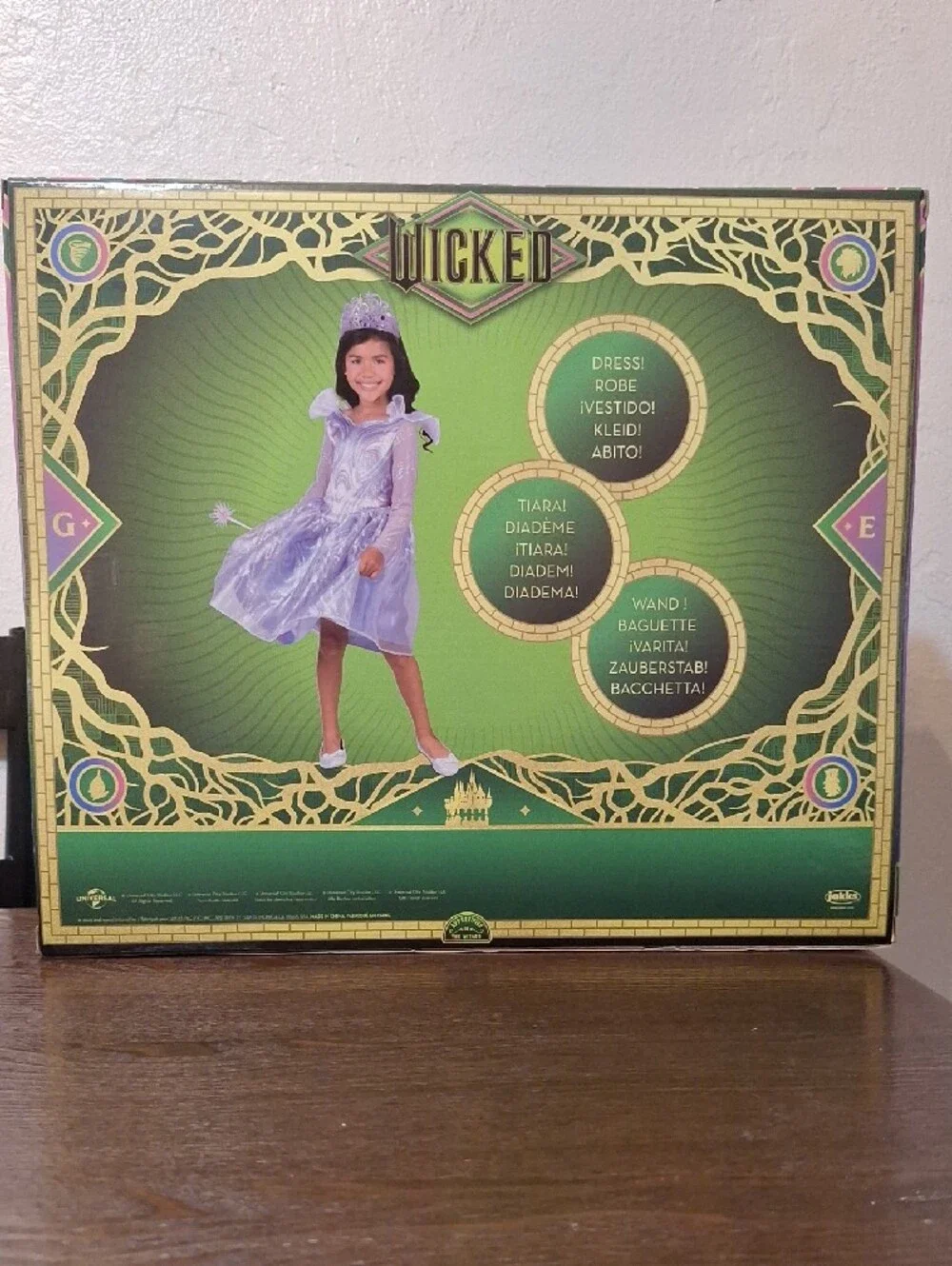 Wicked Deluxe Glinda Costume for Kids Sparkle Dress and Tiara Size 4-6 NWT